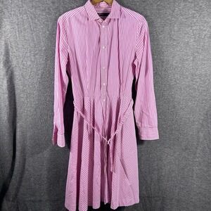 Polo Ralph Lauren Pink White Striped Belted Shirt Dress SZ 10 Preppy Old Money